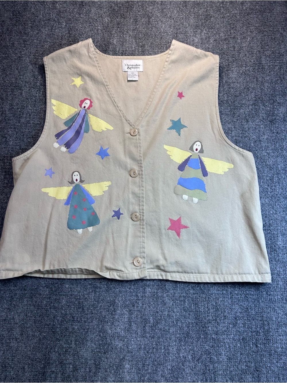 Christopher & Banks 1990’s Angel Whimsical Folk Art Painted Vest